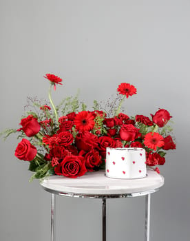 Valentine's Day Flowers and Cake  In Marble Base