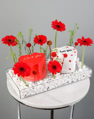 Valentine's Day Flowers and Cake In Acrylic Tray