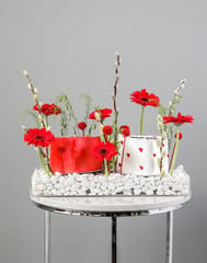 Valentine's Day Flowers and Cake In Acrylic Tray