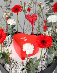 Valentine's Day Flowers and Cake in Heart Box