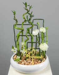 Eid Mubarak Flowers - Lucky Bamboo Round Vase