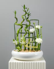 Eid Mubarak Flowers - Lucky Bamboo Round Vase